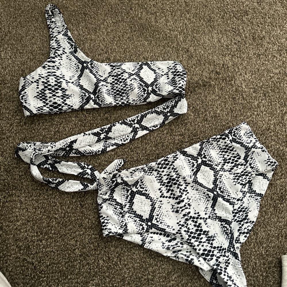 Snakeskin One-Shoulder Bikini Set